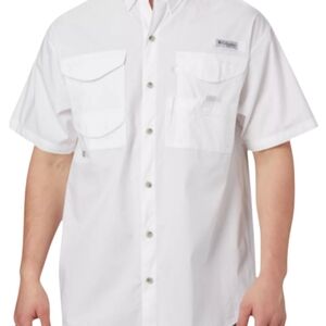Columbia PFG Bonehead Men's XXL White Short Sleeves Button Up Shirt Vented Logo